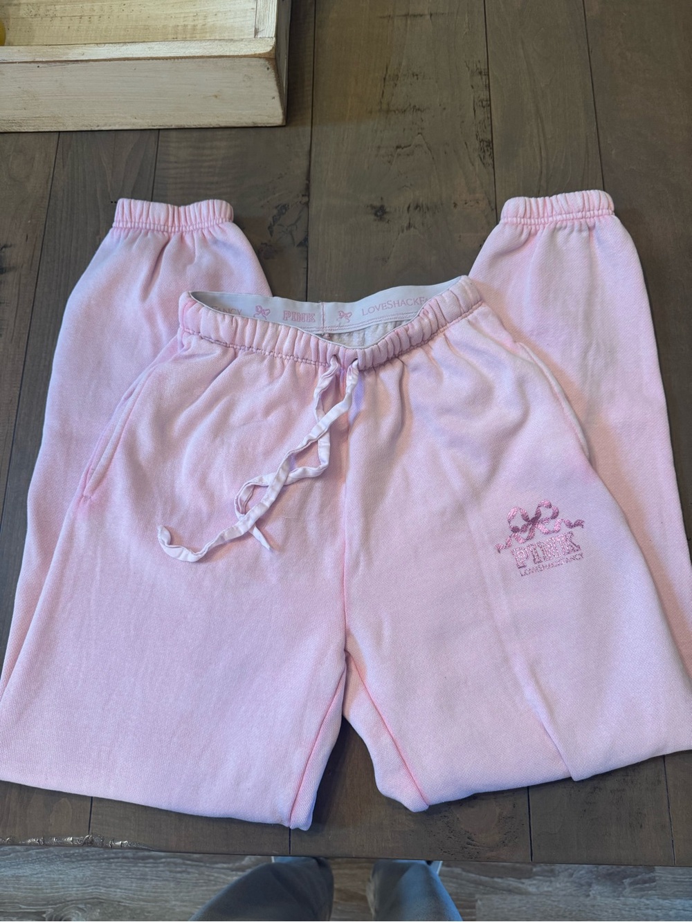 VS Pink X LoveShackFancy Size XXS Pink Bow Jogger Sweatpants Coquette
